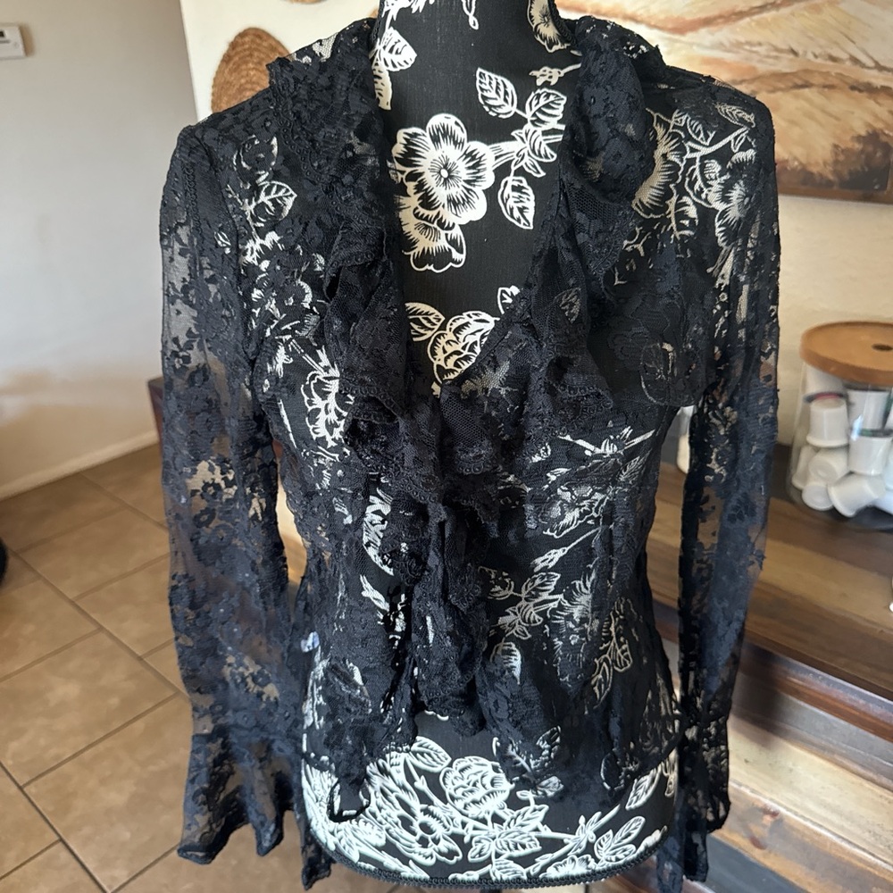Y2K express Black Lace Ruffle Front Women's Top